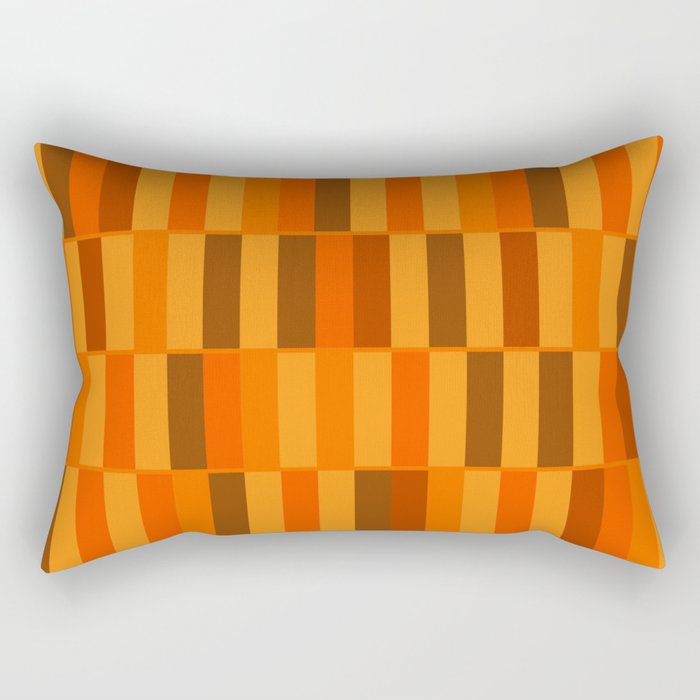 Long Blocks Retro Modern Minimalist Geometric Checked Pattern in 70s Orange and Brown Rectangular Pillow Gallery Image 1