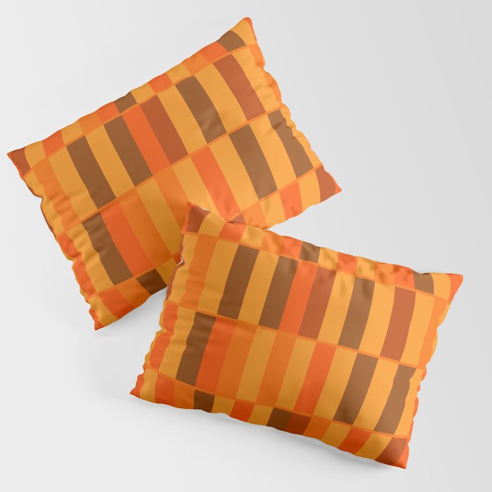Long Blocks Retro Modern Minimalist Geometric Checked Pattern in 70s Orange and Brown Pillow Sham Gallery Image 3