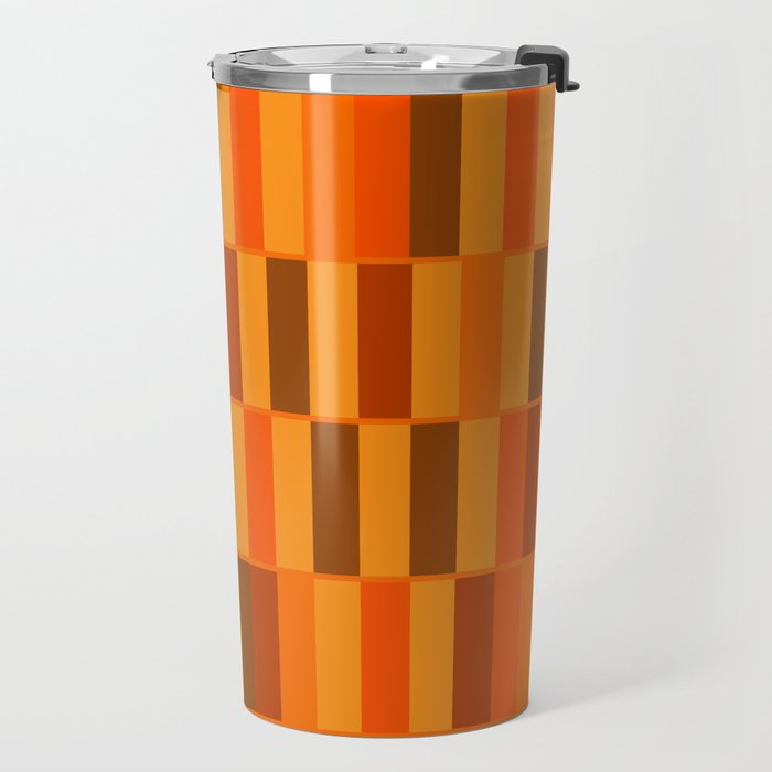 Long Blocks Retro Modern Minimalist Geometric Checked Pattern in 70s Orange and Brown Travel Mug Gallery Image 2
