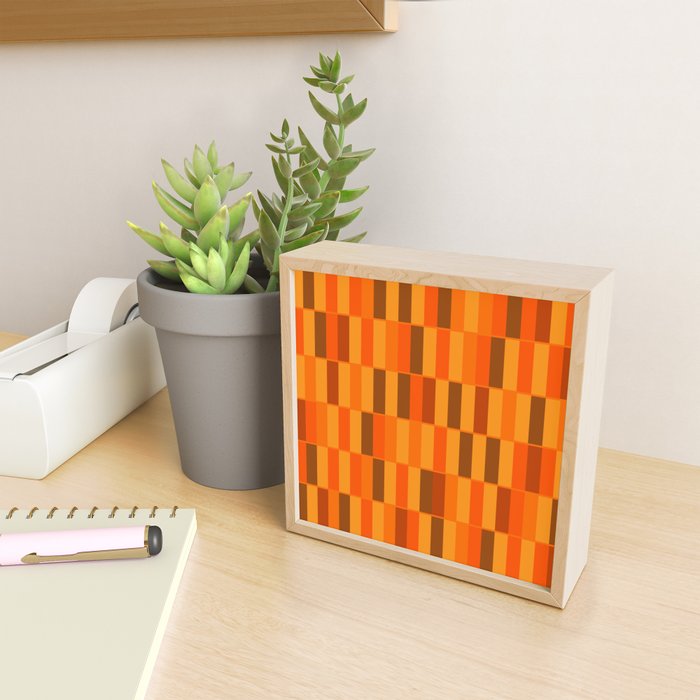 Long Blocks Retro Modern Minimalist Geometric Checked Pattern in 70s Orange and Brown Mini Art Print Gallery Image 2