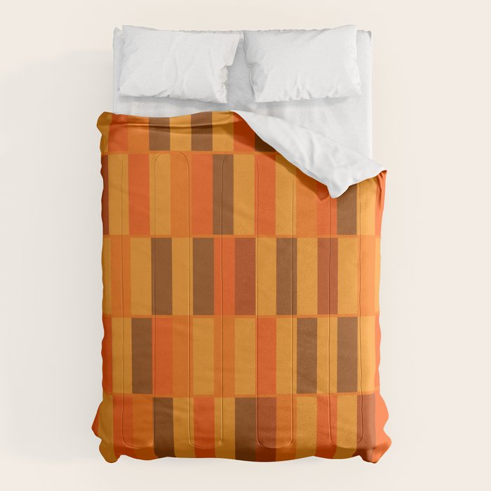 Long Blocks Retro Modern Minimalist Geometric Checked Pattern in 70s Orange and Brown Comforter Gallery Image 6