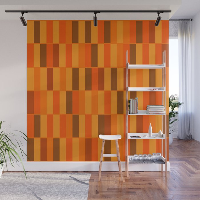 Long Blocks Retro Modern Minimalist Geometric Checked Pattern in 70s Orange and Brown Wall Mural Gallery Image 1