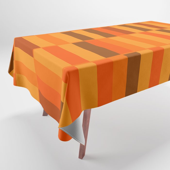 Long Blocks Retro Modern Minimalist Geometric Checked Pattern in 70s Orange and Brown Tablecloth Gallery Image 1