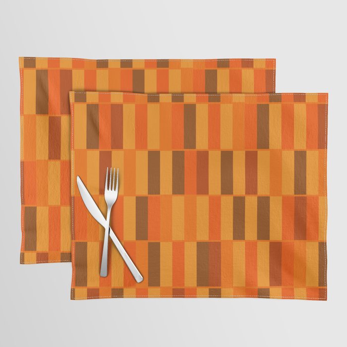 Long Blocks Retro Modern Minimalist Geometric Checked Pattern in 70s Orange and Brown Placemat Gallery Image 1