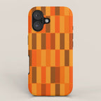 Long Blocks Retro Modern Minimalist Geometric Checked Pattern in 70s Orange and Brown iPhone Case Gallery Image 1