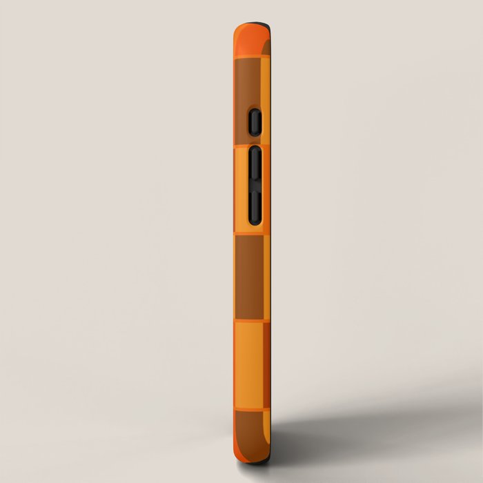 Long Blocks Retro Modern Minimalist Geometric Checked Pattern in 70s Orange and Brown iPhone Case Gallery Image 2