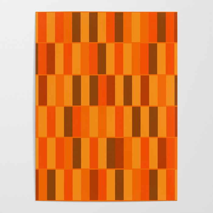 Long Blocks Retro Modern Minimalist Geometric Checked Pattern in 70s Orange and Brown Poster Gallery Image 4