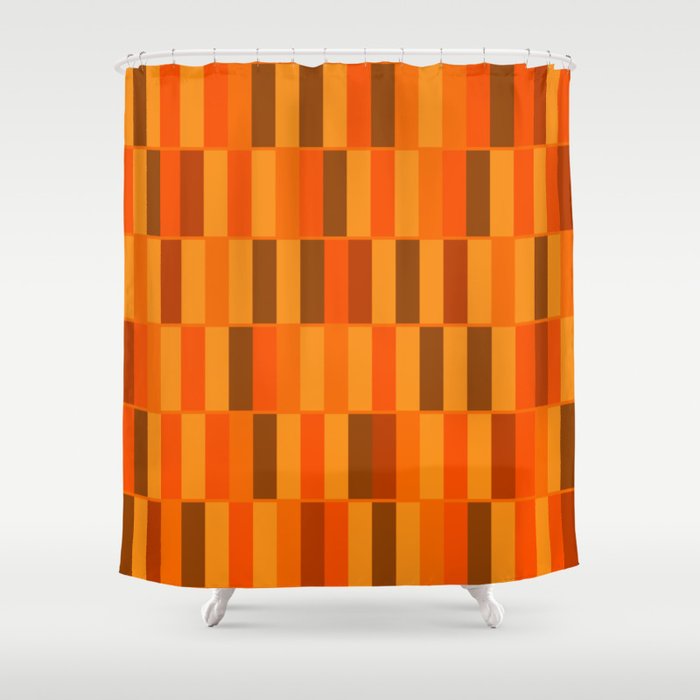Long Blocks Retro Modern Minimalist Geometric Checked Pattern in 70s Orange and Brown Shower Curtain Gallery Image 1