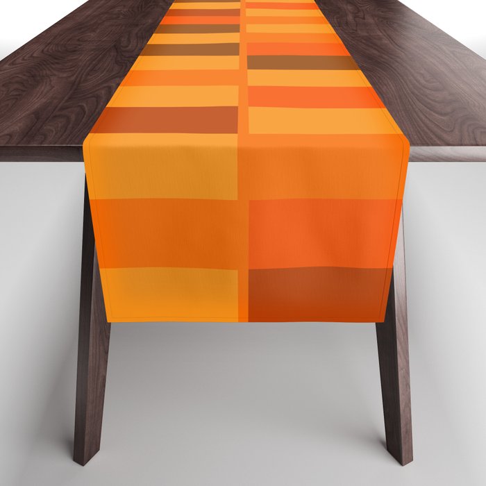 Long Blocks Retro Modern Minimalist Geometric Checked Pattern in 70s Orange and Brown Table Runner Gallery Image 1