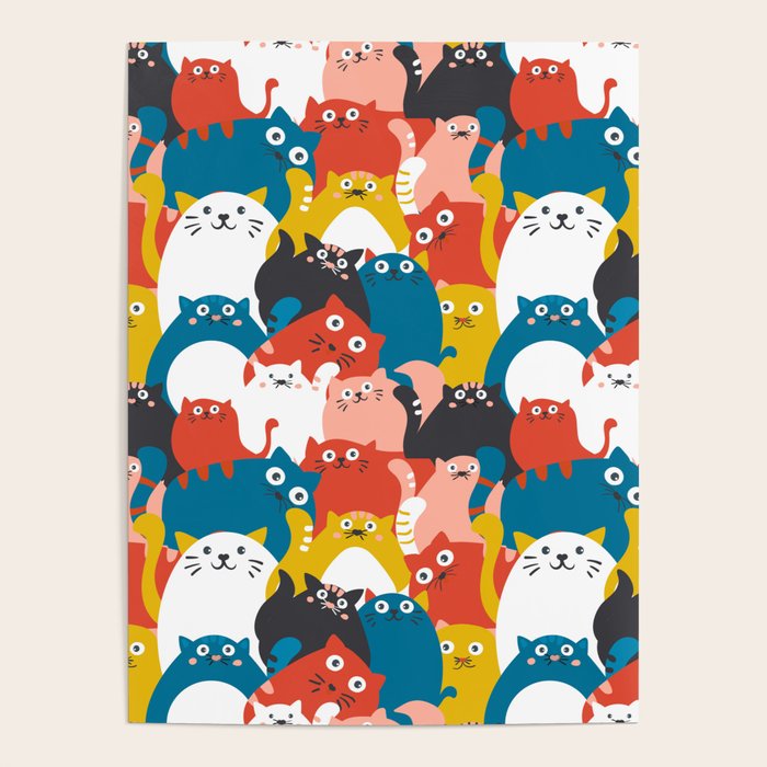Silly Cats Crowd Pattern Poster Gallery Image 4