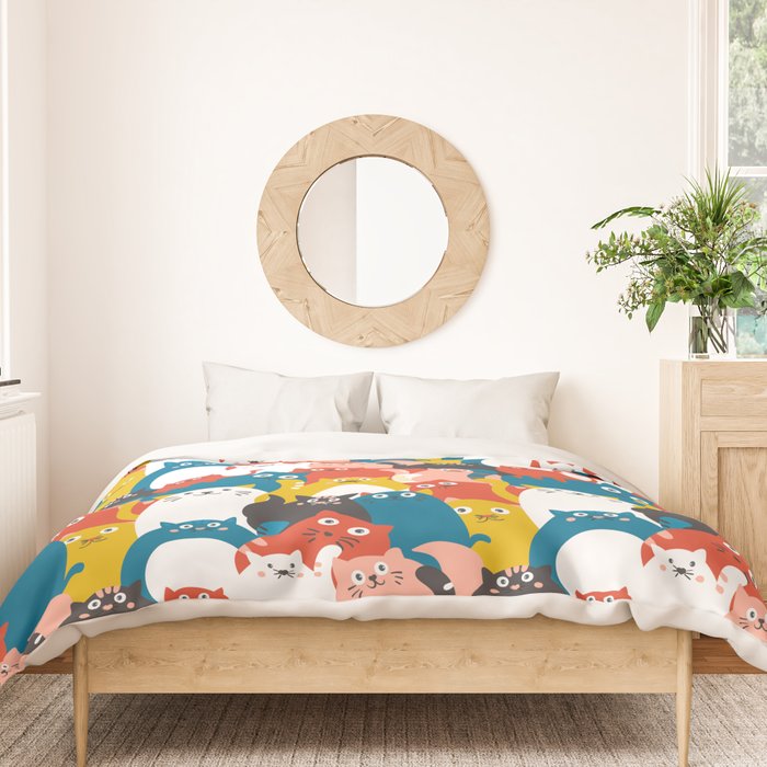 Silly Cats Crowd Pattern Duvet Cover Gallery Image 3