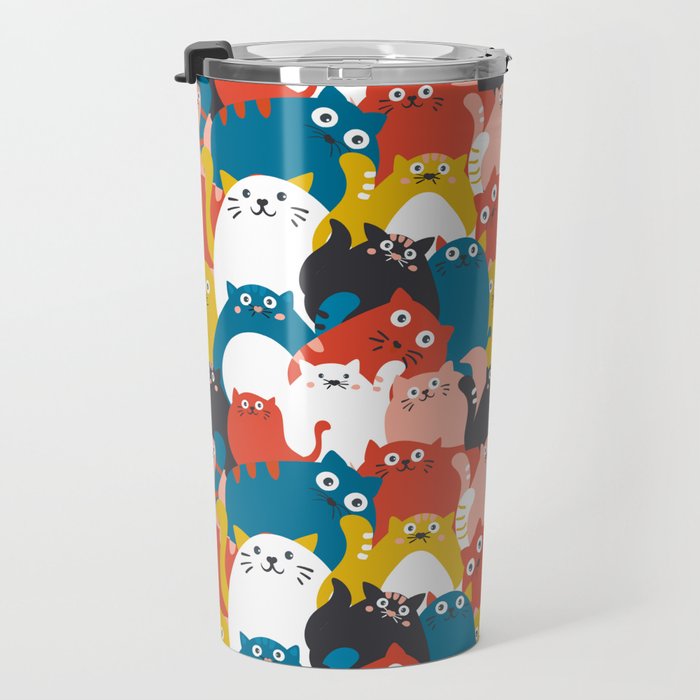 Silly Cats Crowd Pattern Travel Mug Gallery Image 3