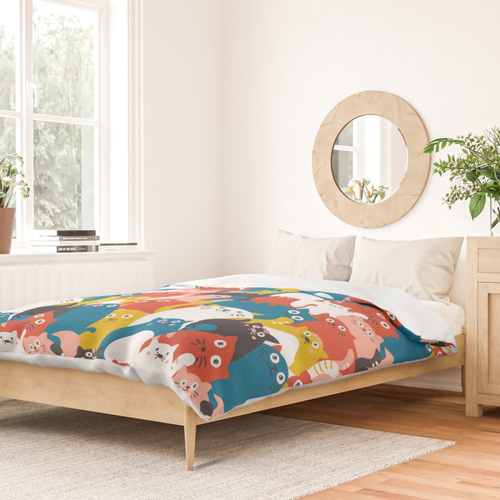 Silly Cats Crowd Pattern Duvet Cover Gallery Image 2