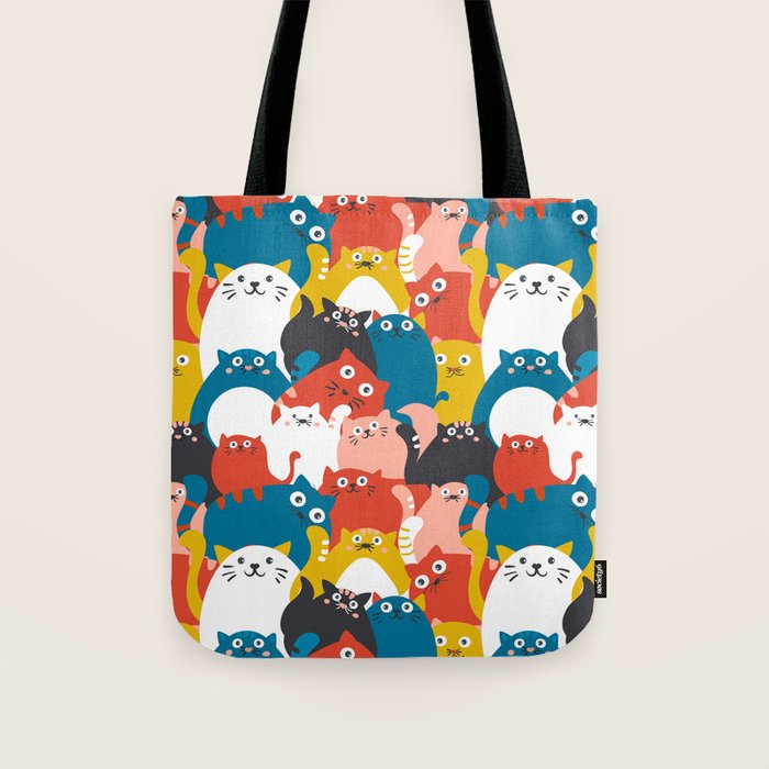 Silly Cats Crowd Pattern Tote Bag Gallery Image 1