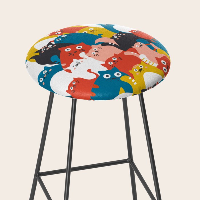 Silly Cats Crowd Pattern Stool Gallery Image 2