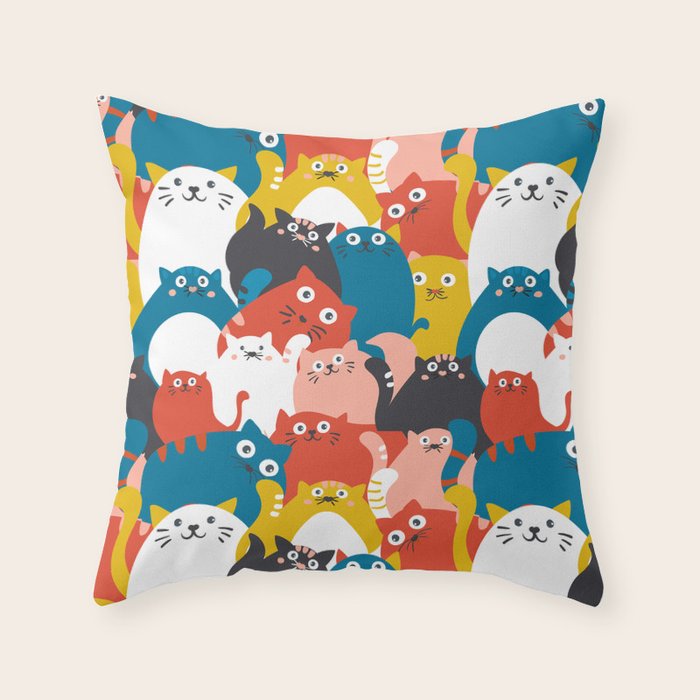 Silly Cats Crowd Pattern Throw Pillow Gallery Image 6