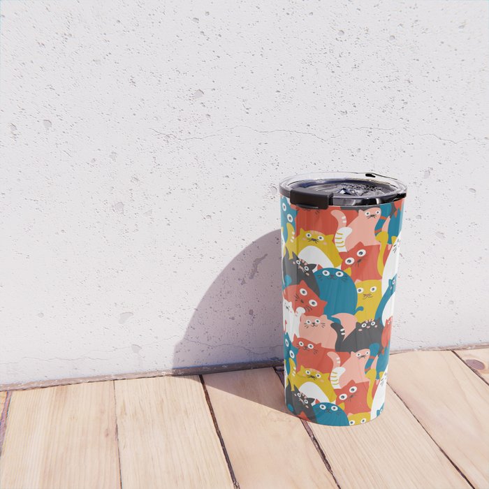 Silly Cats Crowd Pattern Travel Mug Gallery Image 4