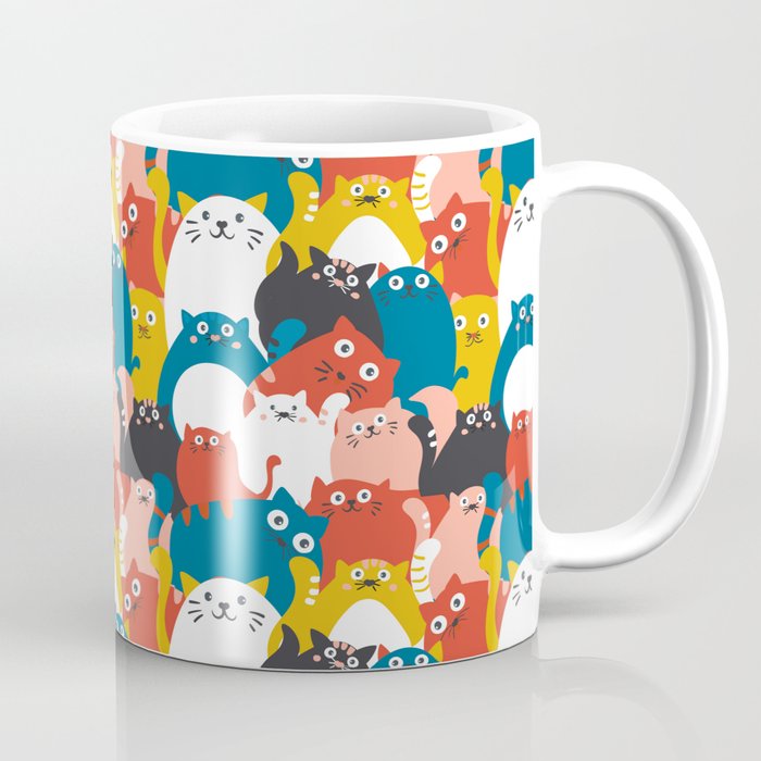 Silly Cats Crowd Pattern Coffee Mug Gallery Image 1