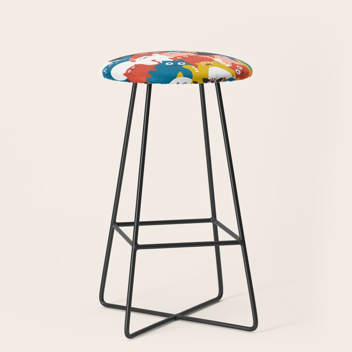 Silly Cats Crowd Pattern Stool Gallery Image 1