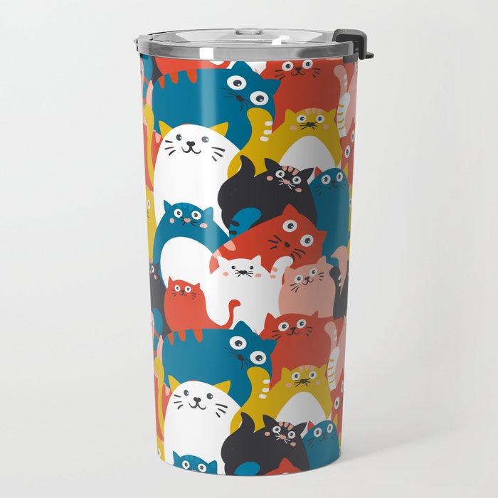 Silly Cats Crowd Pattern Travel Mug Gallery Image 2