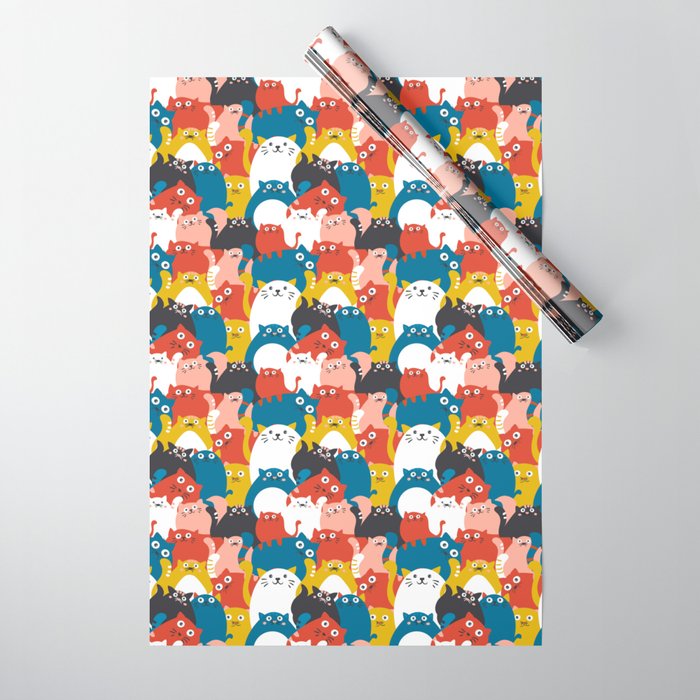 Silly Cats Crowd Pattern Wrapping Paper Gallery Image 1