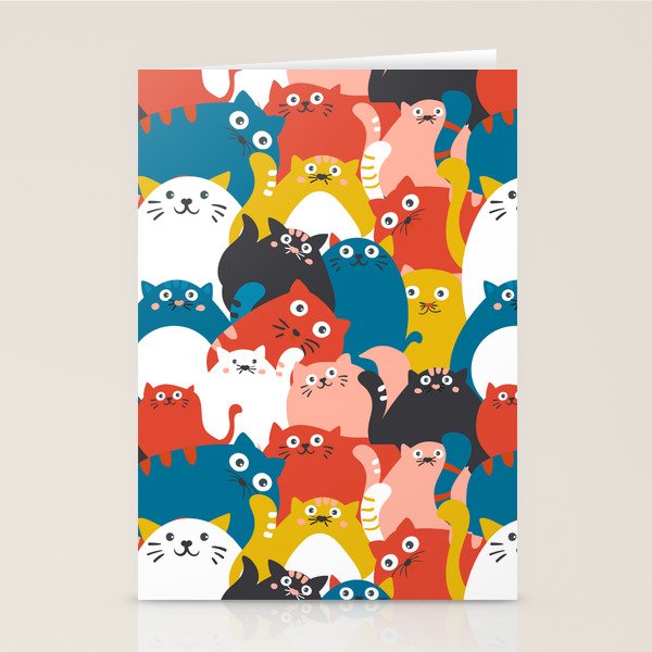 Silly Cats Crowd Pattern Stationery Card Gallery Image 2