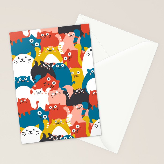 Silly Cats Crowd Pattern Stationery Card Gallery Image 2