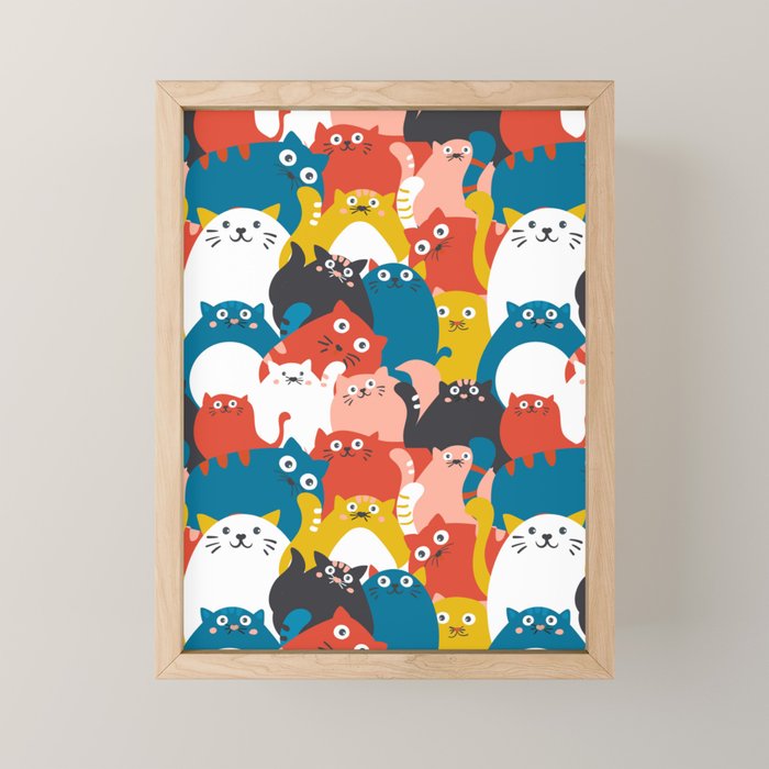 Silly Cats Crowd Pattern Mini Art Print Gallery Image 1