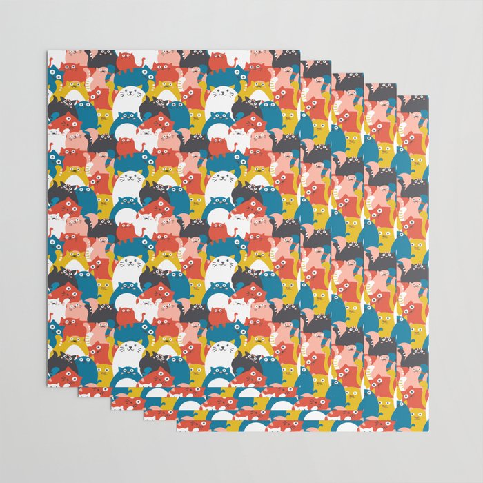 Silly Cats Crowd Pattern Wrapping Paper Gallery Image 3