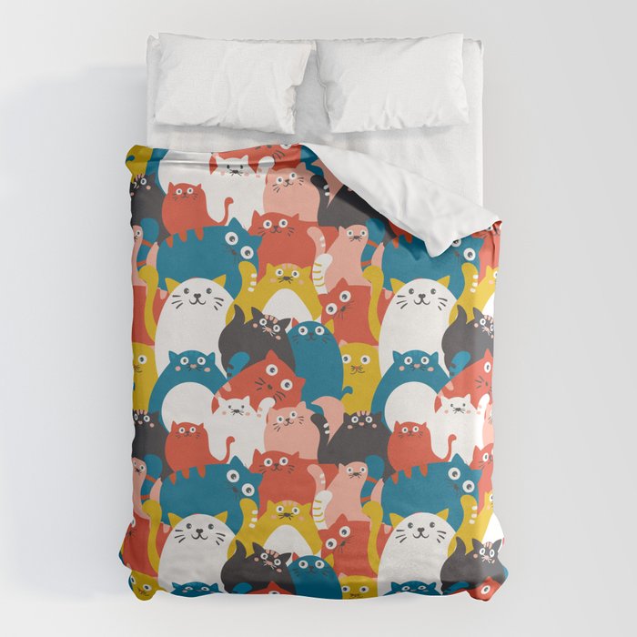 Silly Cats Crowd Pattern Duvet Cover Gallery Image 1