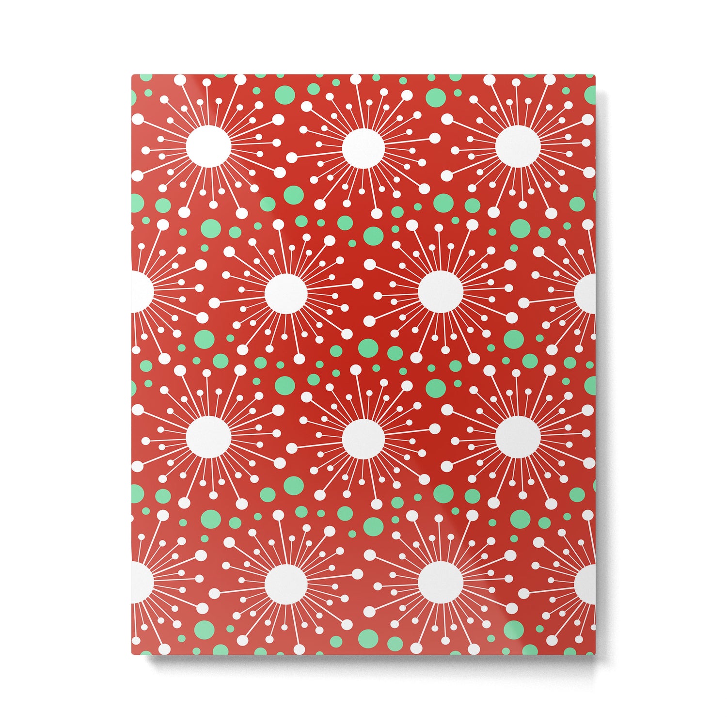 Christmas Holiday MidCentury Modern Atomic Snowflakes in Red Green and White Metal Print Gallery Image 6
