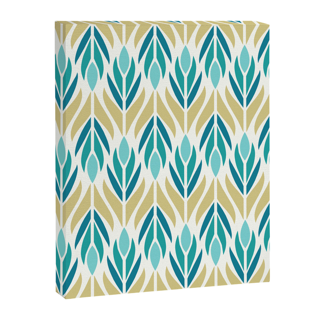 Mid Century Modern Abstract Floral Pattern in Turquoise Teal Aqua and Marigold Canvas Print Gallery Image 8