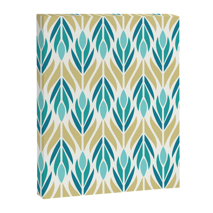 Mid Century Modern Abstract Floral Pattern in Turquoise Teal Aqua and Marigold Canvas Print Gallery Image 1