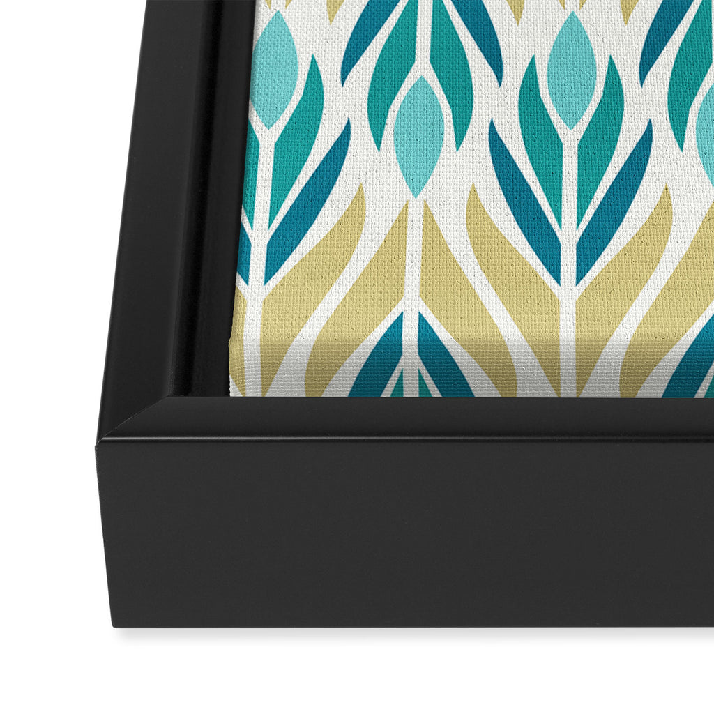 Mid Century Modern Abstract Floral Pattern in Turquoise Teal Aqua and Marigold Framed Canvas Print Gallery Image 3
