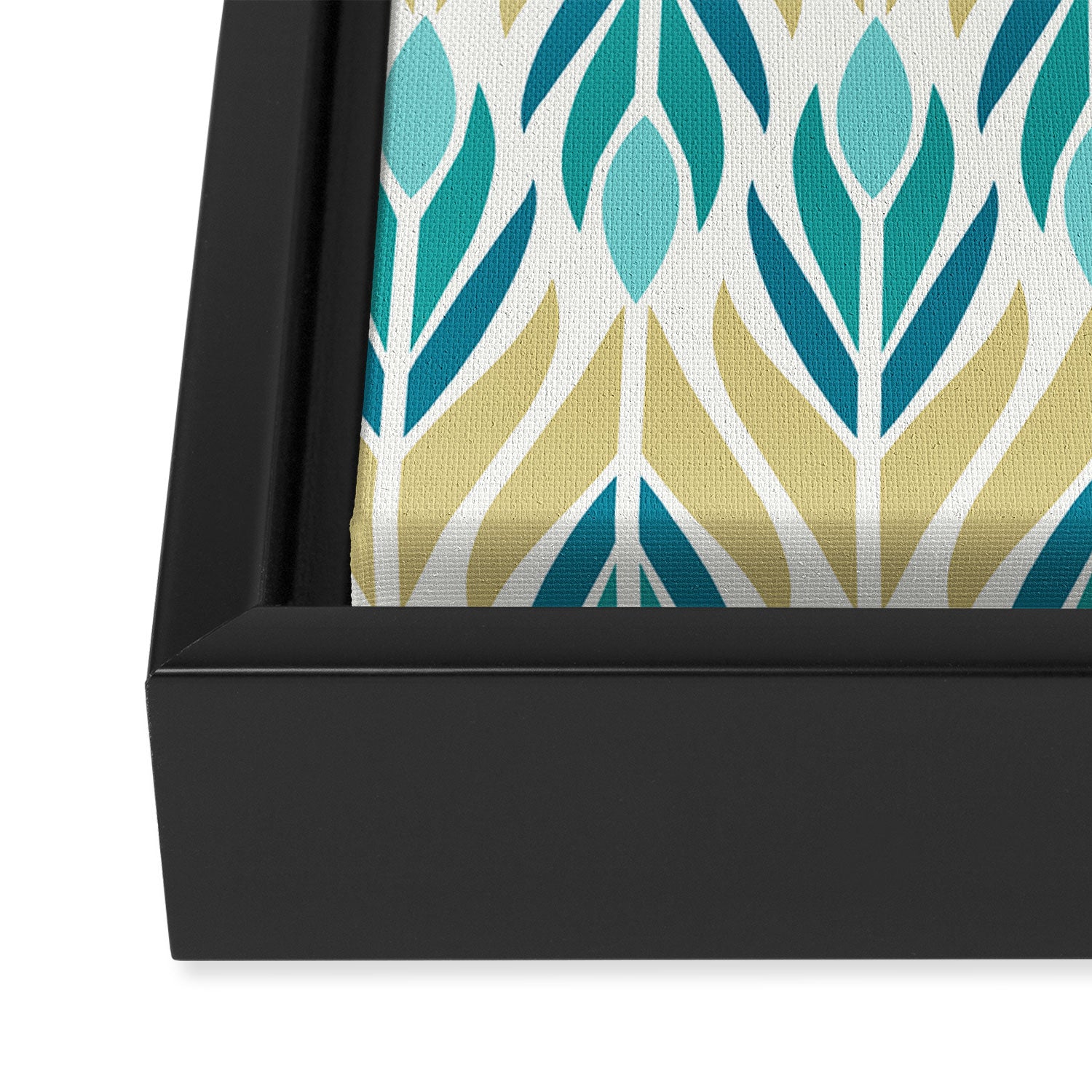 Mid Century Modern Abstract Floral Pattern in Turquoise Teal Aqua and Marigold Framed Canvas Print Gallery Image 3