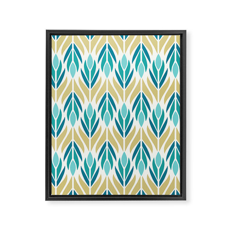 Mid Century Modern Abstract Floral Pattern in Turquoise Teal Aqua and Marigold Framed Canvas Print Gallery Image 8