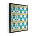 Mid Century Modern Abstract Floral Pattern in Turquoise Teal Aqua and Marigold Framed Canvas Print Gallery Image 2