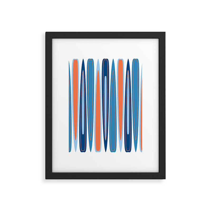 Mid Century Modern Vintage Inspired Stripes in Classic Blues and Muted Orange Framed Art Print Gallery Image 6