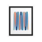 Mid Century Modern Vintage Inspired Stripes in Classic Blues and Muted Orange Framed Art Print Gallery Image 6