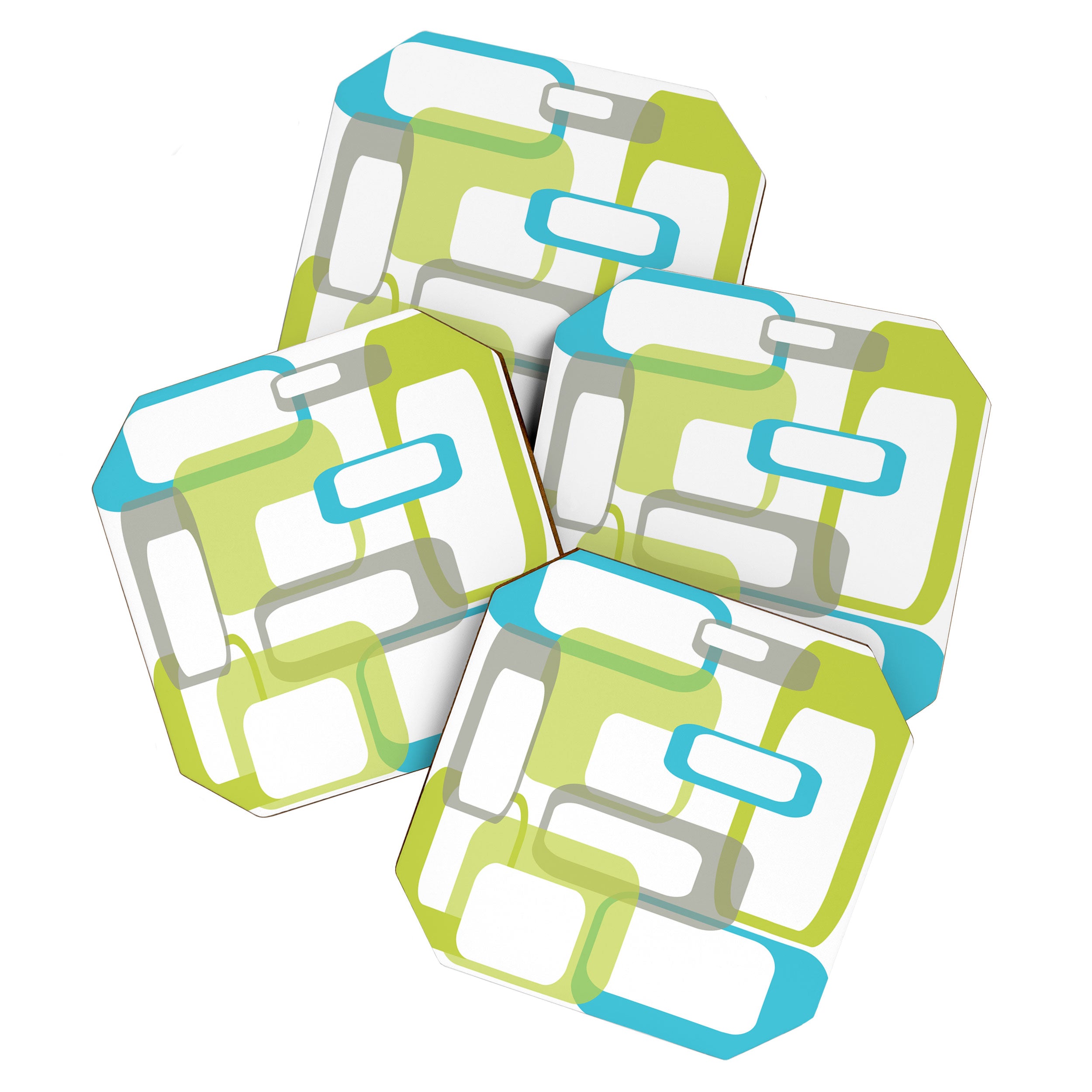 Mid-Century Modern Rectangle Design Blue Green and Gray Coaster Gallery Image 1