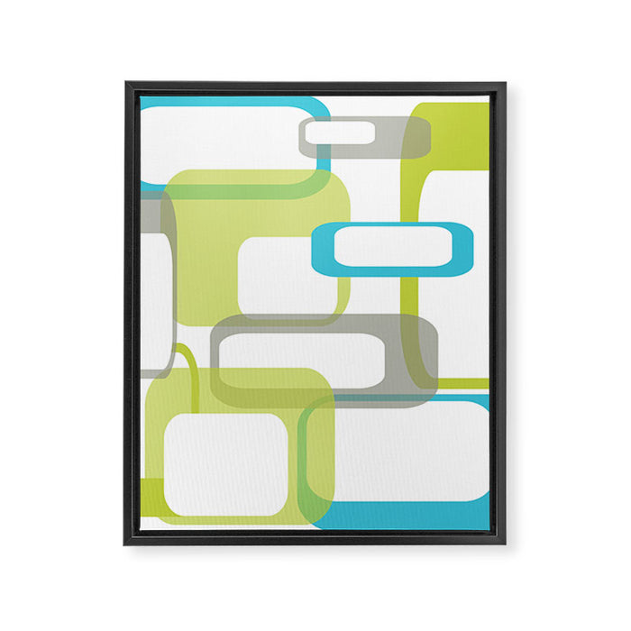Mid-Century Modern Rectangle Design Blue Green and Gray Framed Canvas Print Gallery Image 1