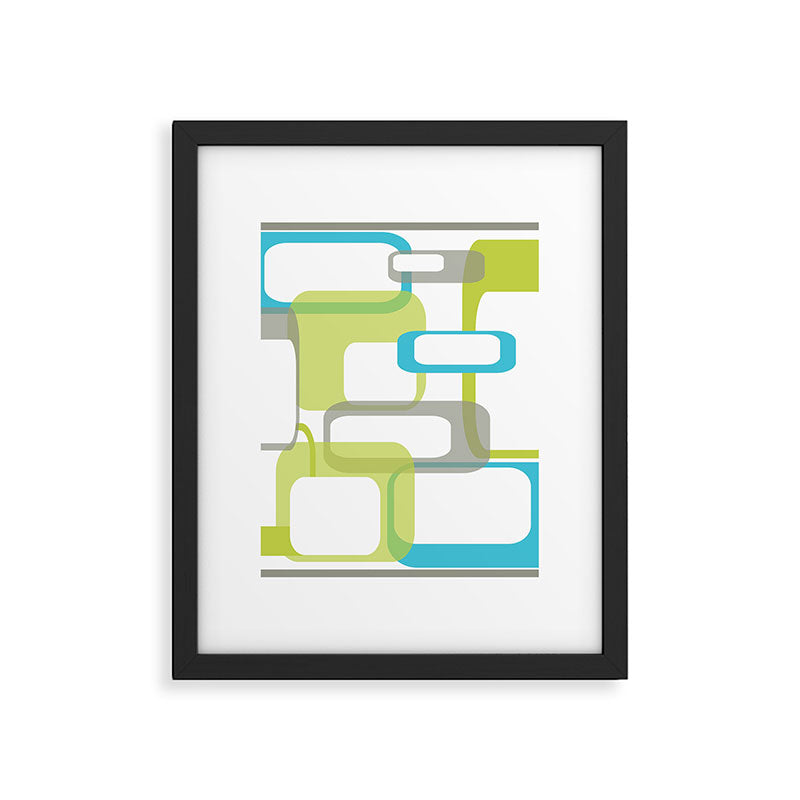 Mid-Century Modern Rectangle Design Blue Green and Gray Framed Art Print Gallery Image 6