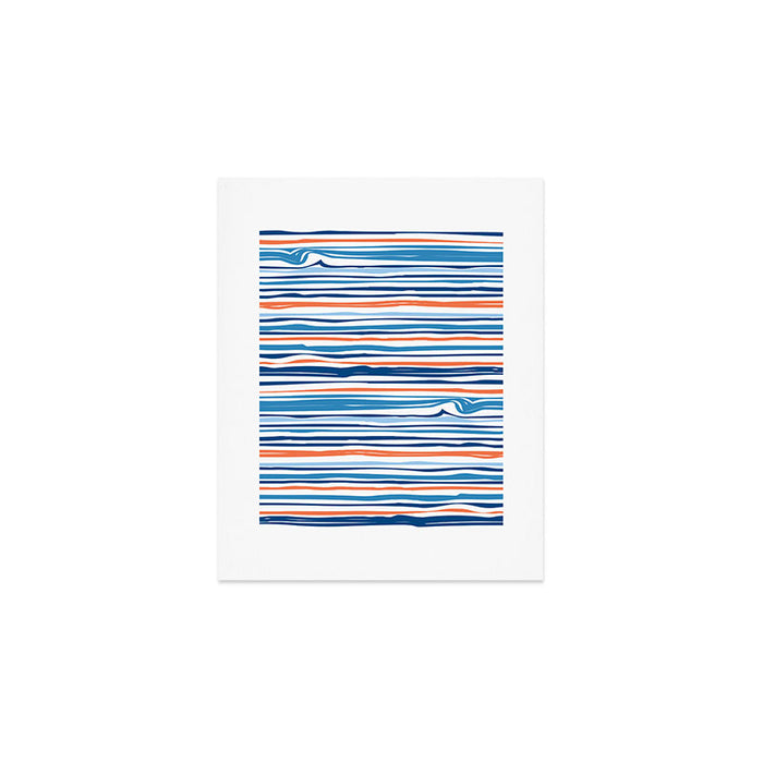 Modern Abstract Ocean Wave Stripes in Classic Blues and Orange Art Print Gallery Image 1
