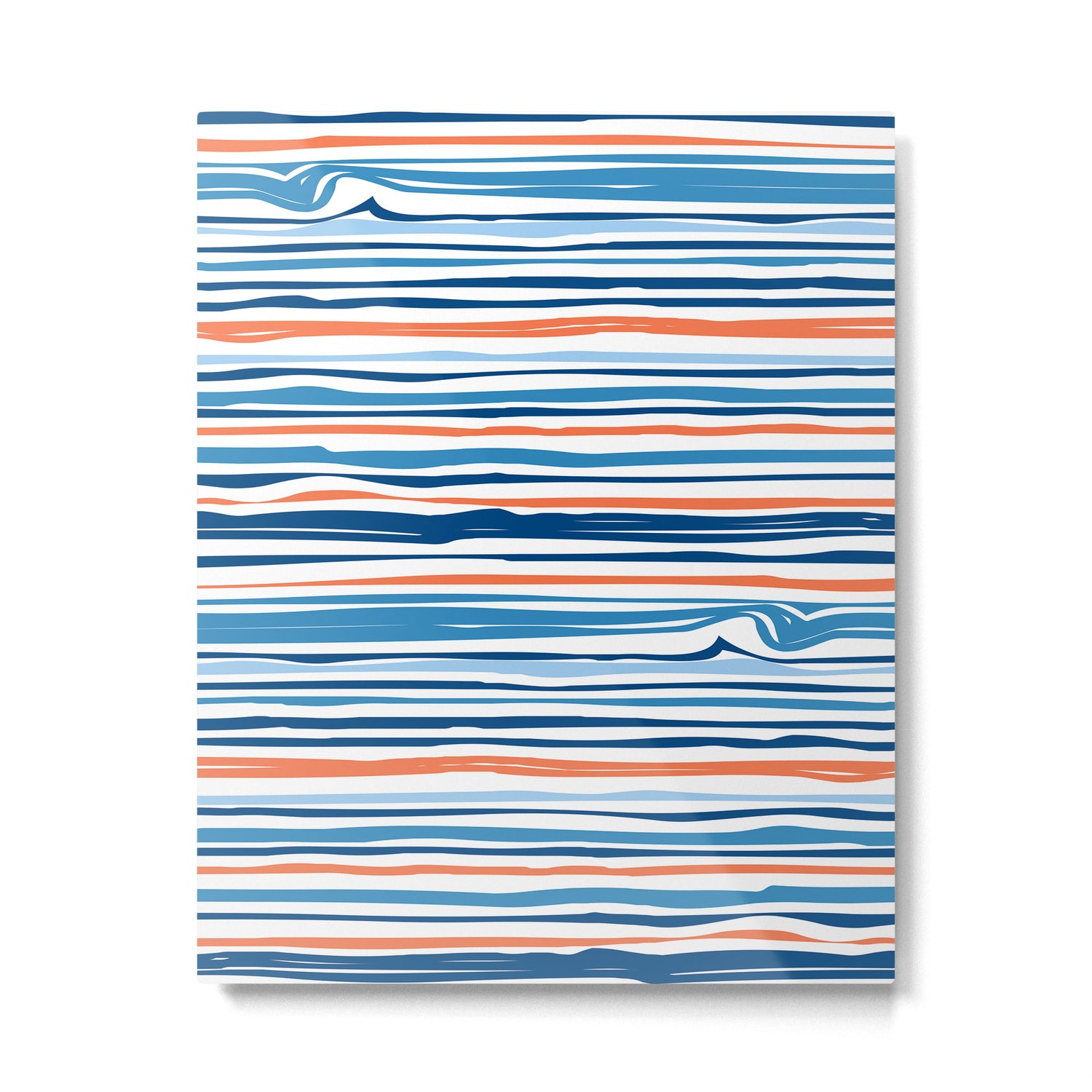 Modern Abstract Ocean Wave Stripes in Classic Blues and Orange Metal Print Gallery Image 6