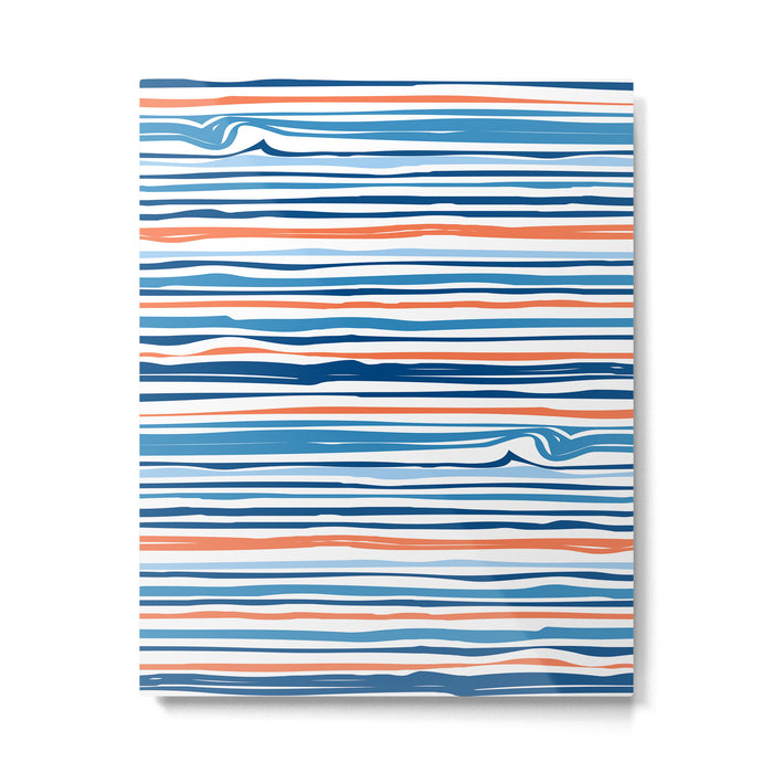 Modern Abstract Ocean Wave Stripes in Classic Blues and Orange Metal Print Gallery Image 1