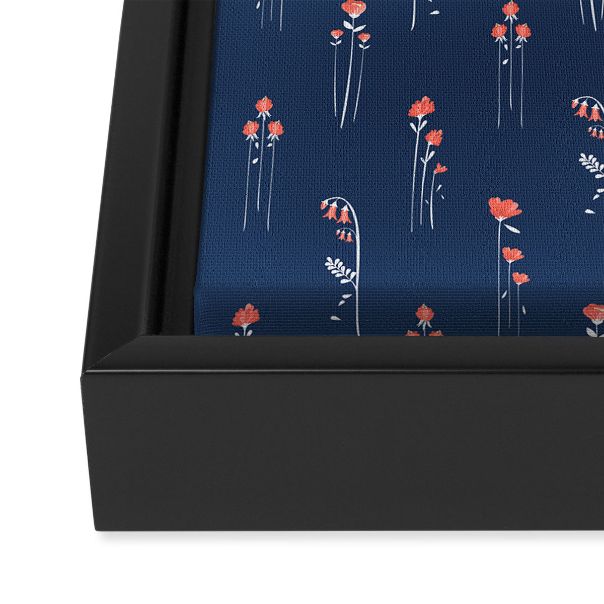 Retro Dark Flower Pattern in Modern Navy and Coral Framed Canvas Print Gallery Image 3