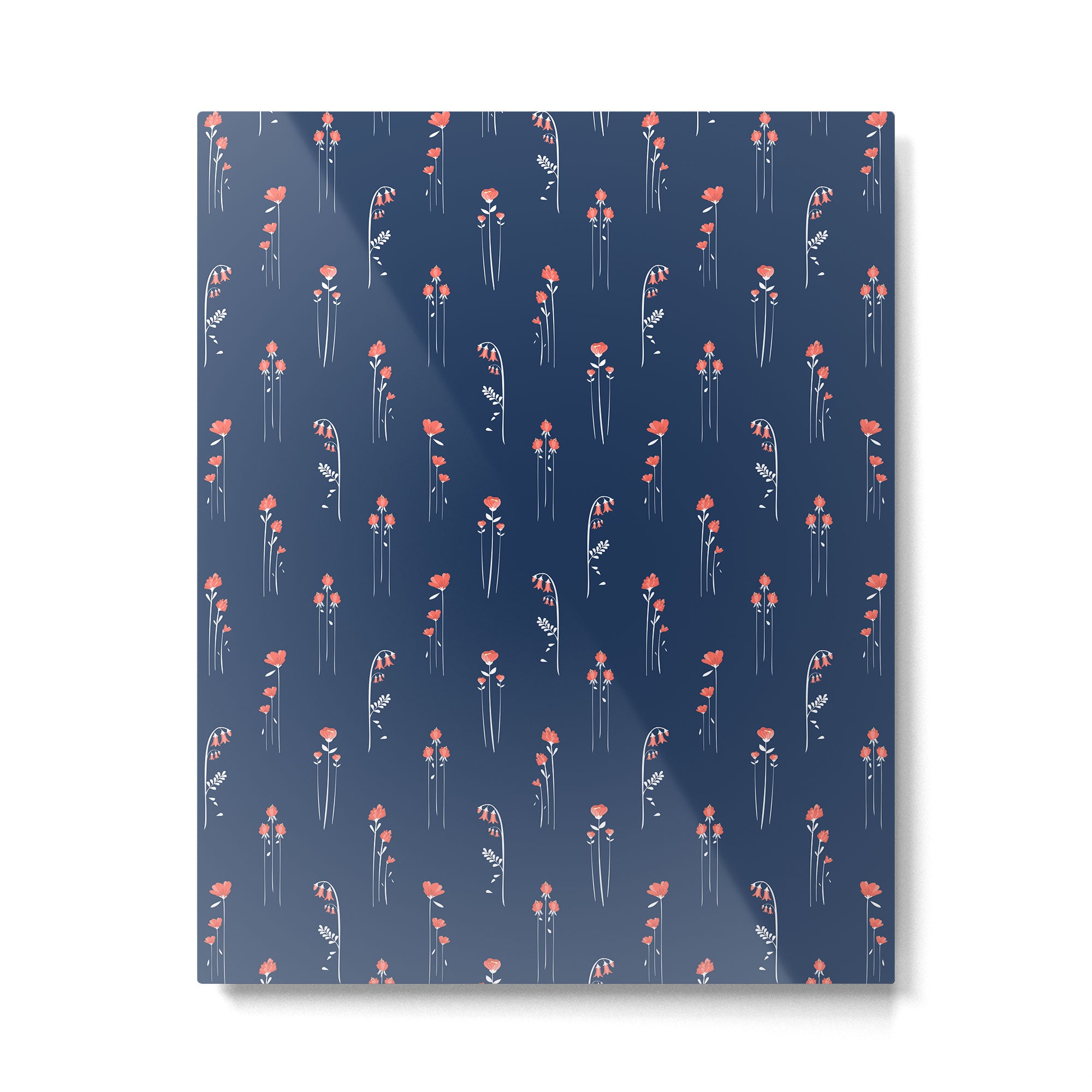 Retro Dark Flower Pattern in Modern Navy and Coral Metal Print Gallery Image 6