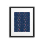 Retro Dark Flower Pattern in Modern Navy and Coral Framed Art Print Gallery Image 6