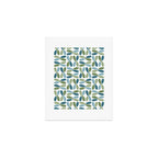 Retro Mid Century Modern Abstract Leaf Pattern Teal Blue Dill Green Art Print Gallery Image 1