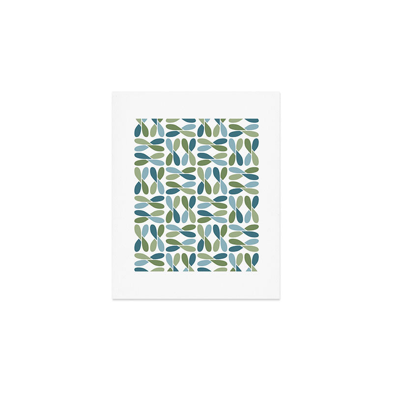 Retro Mid Century Modern Abstract Leaf Pattern Teal Blue Dill Green Art Print Gallery Image 1